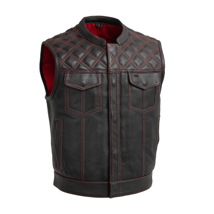 Upside Perforated Men's Club Style Leather Vest - Red image
