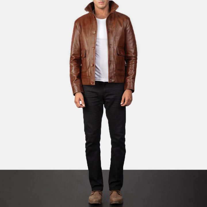 Columbus Brown Leather Bomber Jacket image 5
