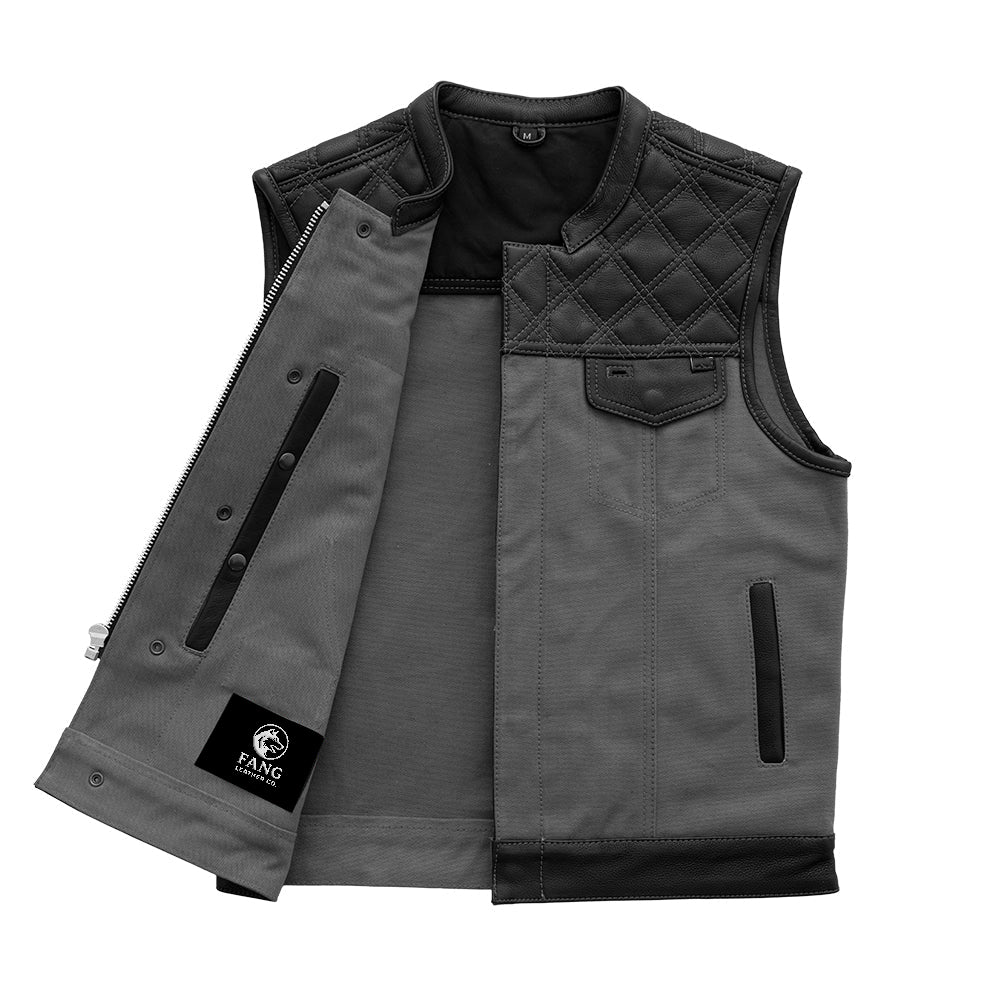 Hunt Club Motorcycle Leather Canvas Vest Grey image 2