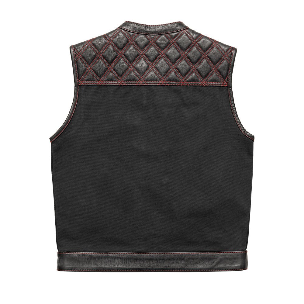 Hunt Club Motorcycle Leather Canvas Vest Black/Red image 1