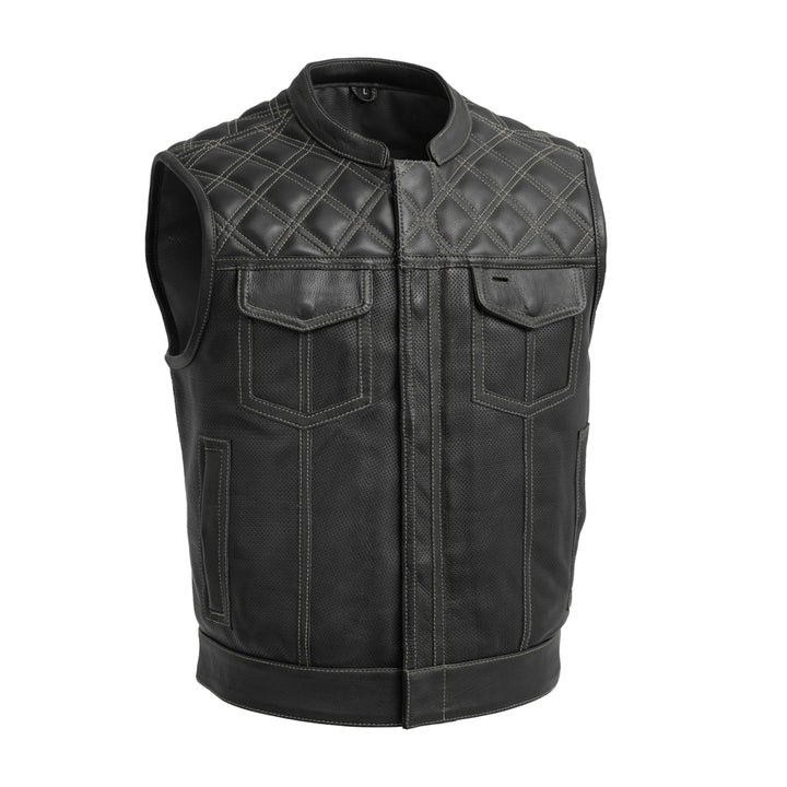 Upside Perforated Men's Club Style Leather Vest - Grey image