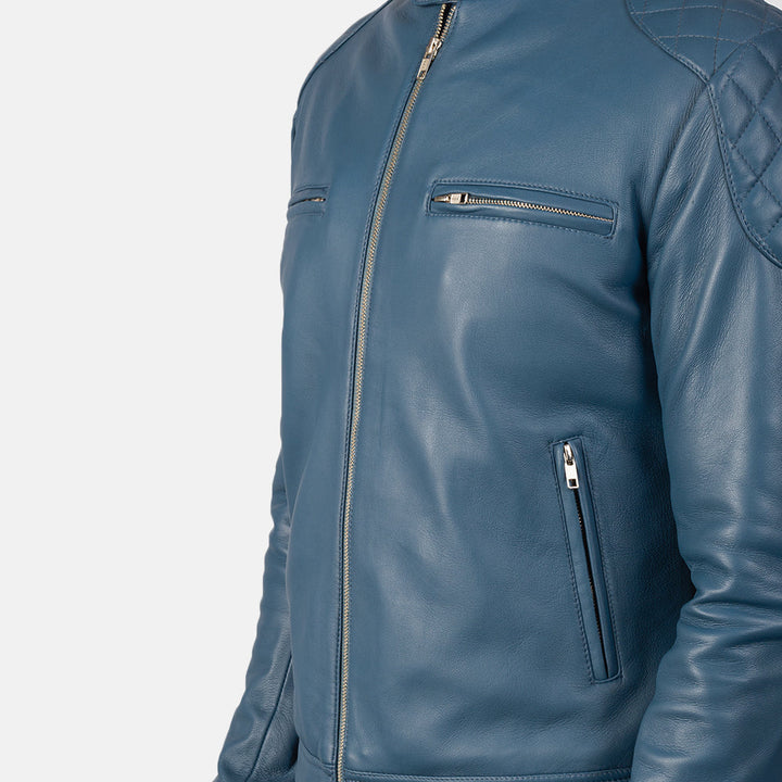 Gatsby Blue Leather Biker Jacket image 2