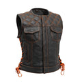 Bonnie Perforated Women's Motorcycle Leather Vest - Black Orange image