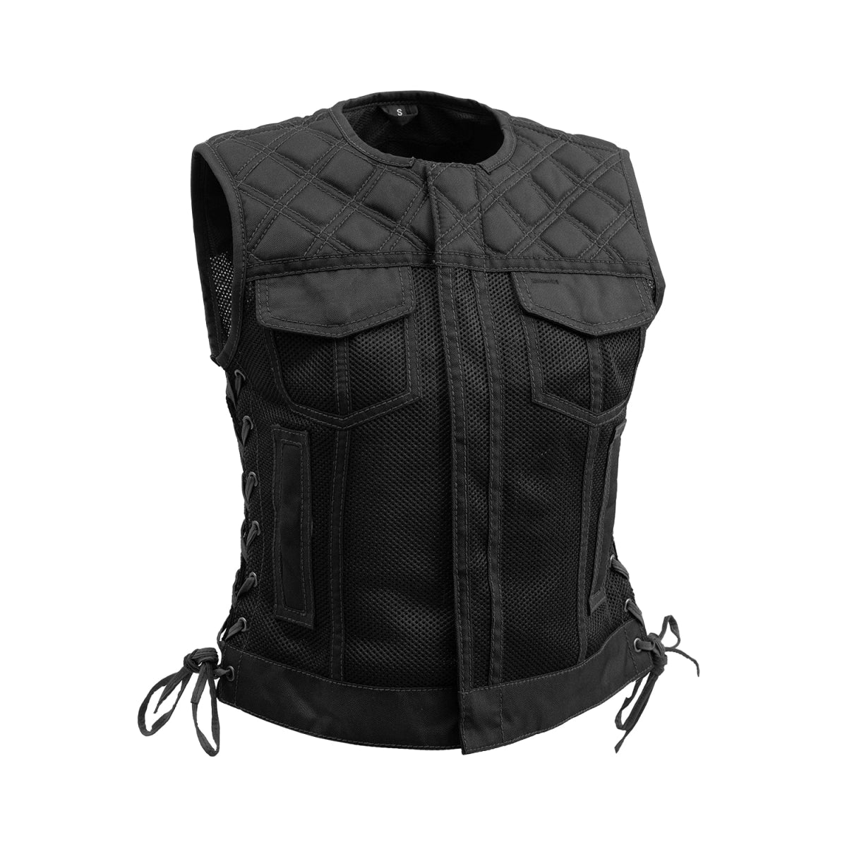 Bonnie Moto Mesh Women's Motorcycle Vest - Diamond Quilt - Black image