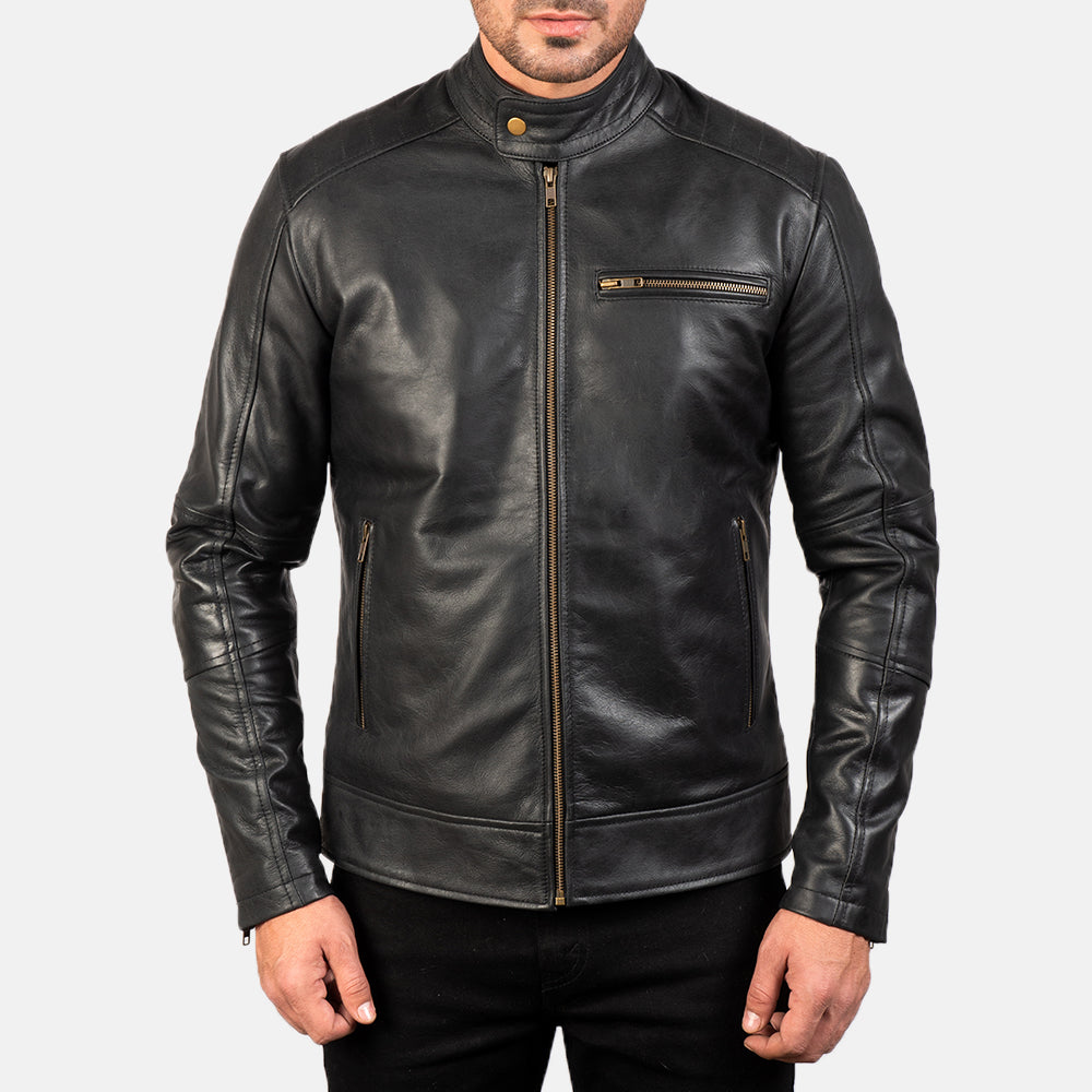 Dean Black Leather Biker Jacket image 2