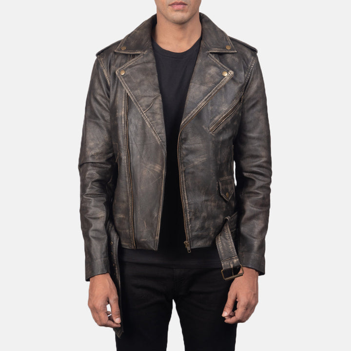 Allaric Alley Distressed Brown Leather Biker Jacket image 2