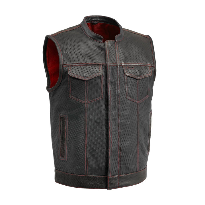 Sharp Shooter Perforated Men's Motorcycle Leather Vest - Red image