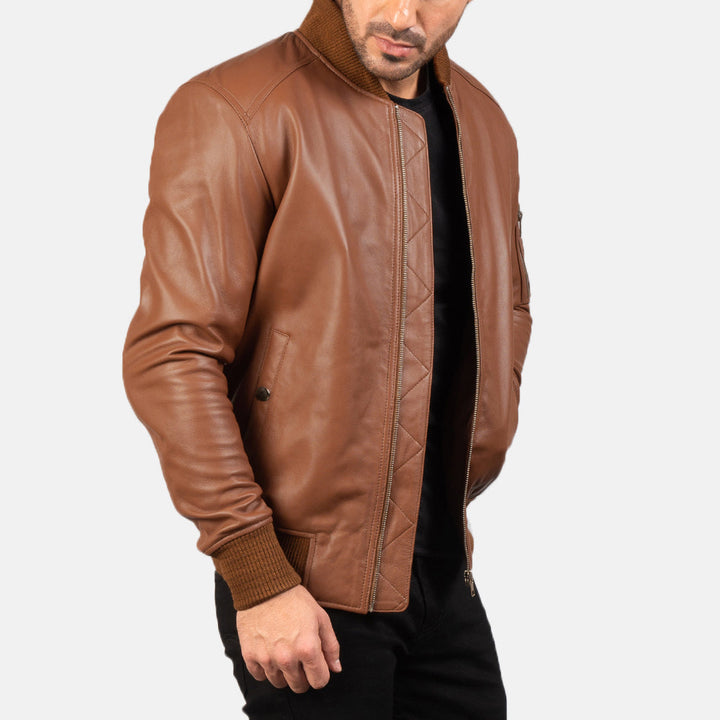 Bomia Ma-1 Brown Leather Bomber Jacket image 3
