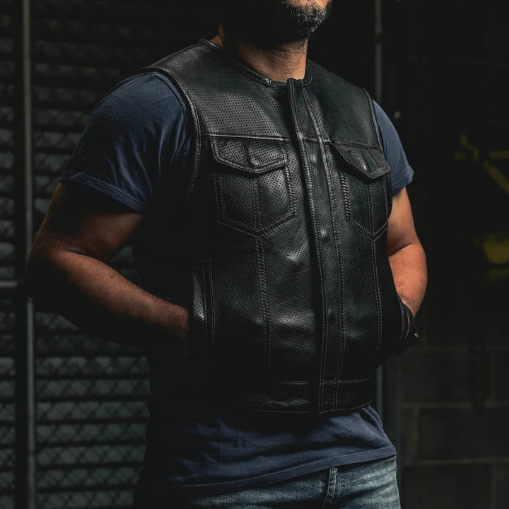Lowside Men's Perforated Motorcycle Leather Vest image 2