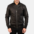 Bomia Ma-1 Brown Leather Bomber Jacket - Distressed Black image