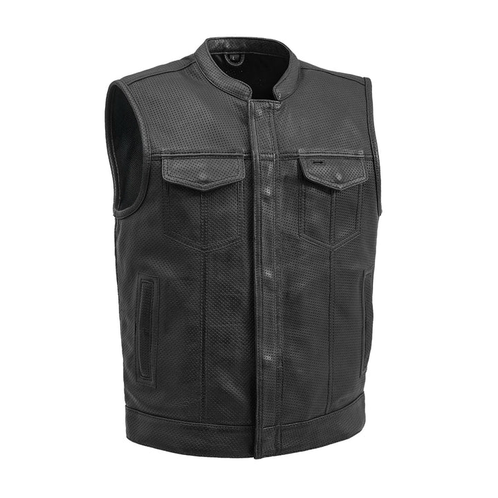 Sharp Shooter Perforated Men's Motorcycle Leather Vest - Black image
