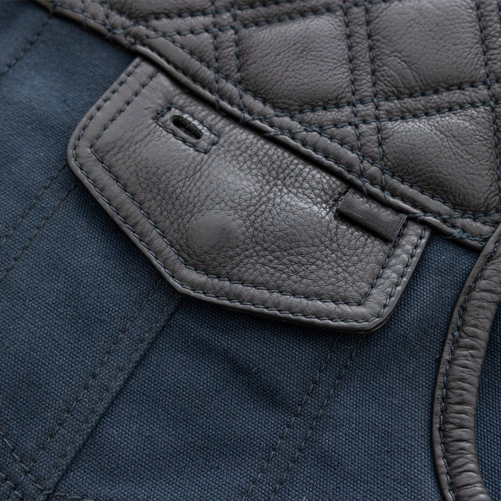 Hunt Club Motorcycle Leather Canvas Vest Blue image 4