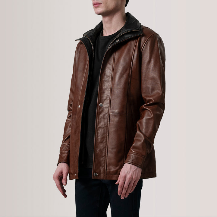 Connor Waxed Brown Leather Coat image 3