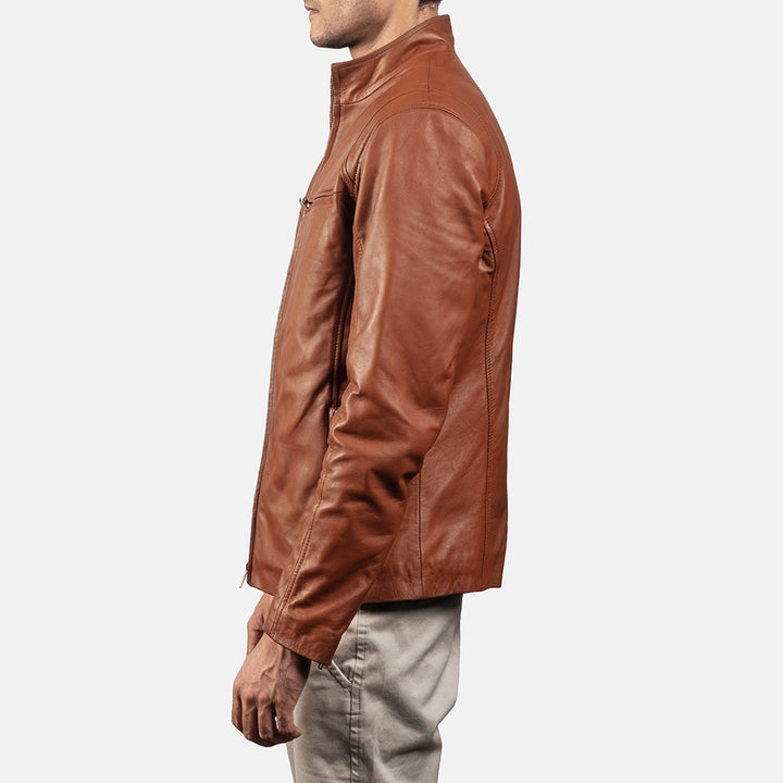 Ionic Brown Leather Biker Jacket image 4
