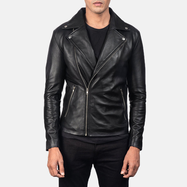Noah Black Leather Biker Jacket image 4