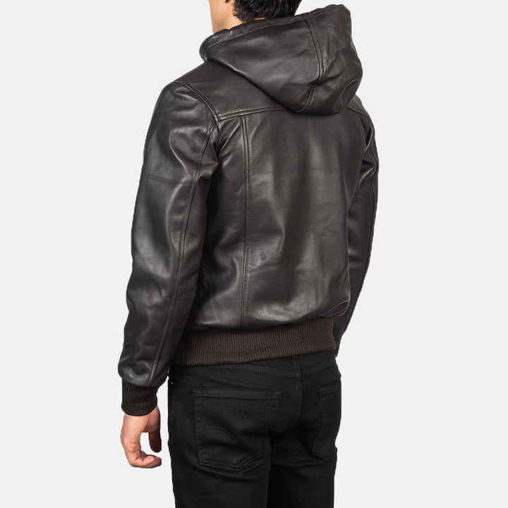 Nintenzo Brown Hooded Leather Bomber Jacket image 1