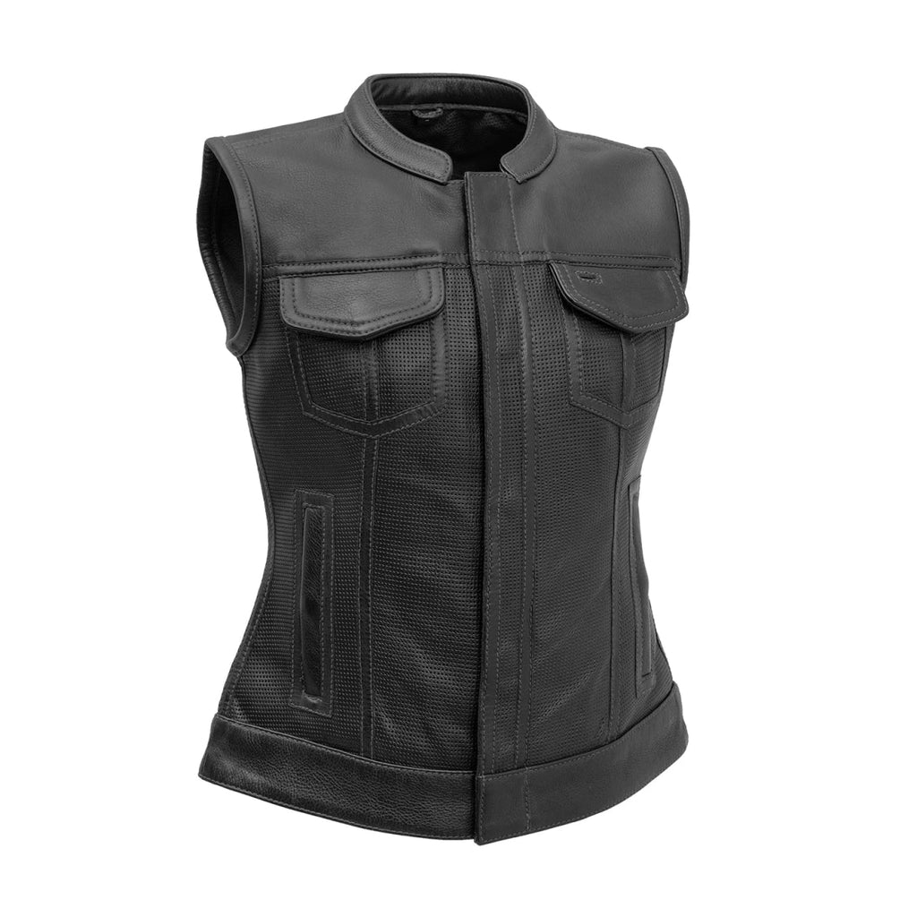Jessica Perforated Women's Motorcycle Leather Vest - Black image