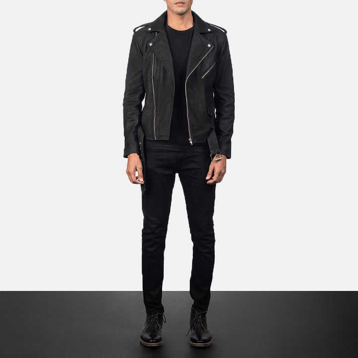 Allaric Alley Distressed Black Leather Biker Jacket image 3