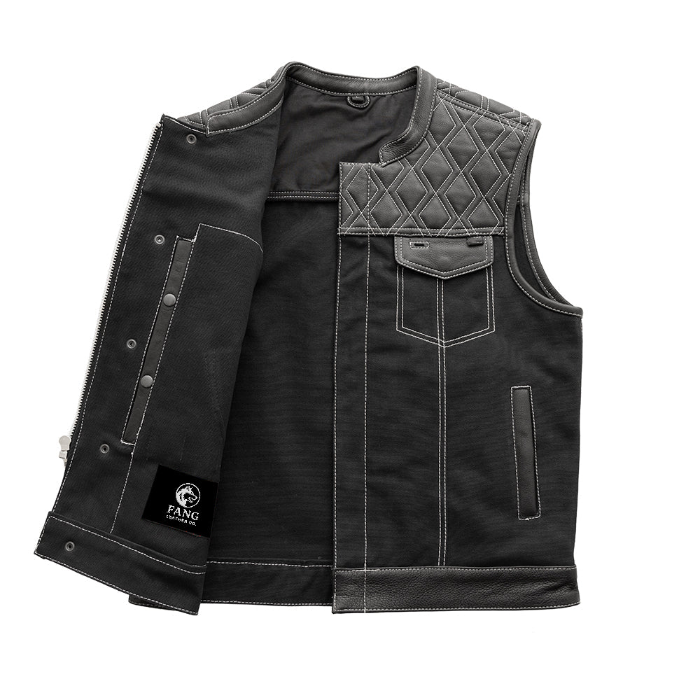 Hunt Club Motorcycle Leather Canvas Vest White Stitch image 2