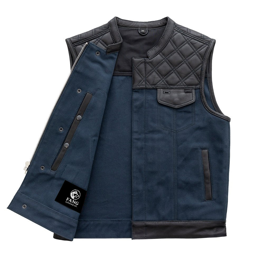 Hunt Club Motorcycle Leather Canvas Vest Blue image 2