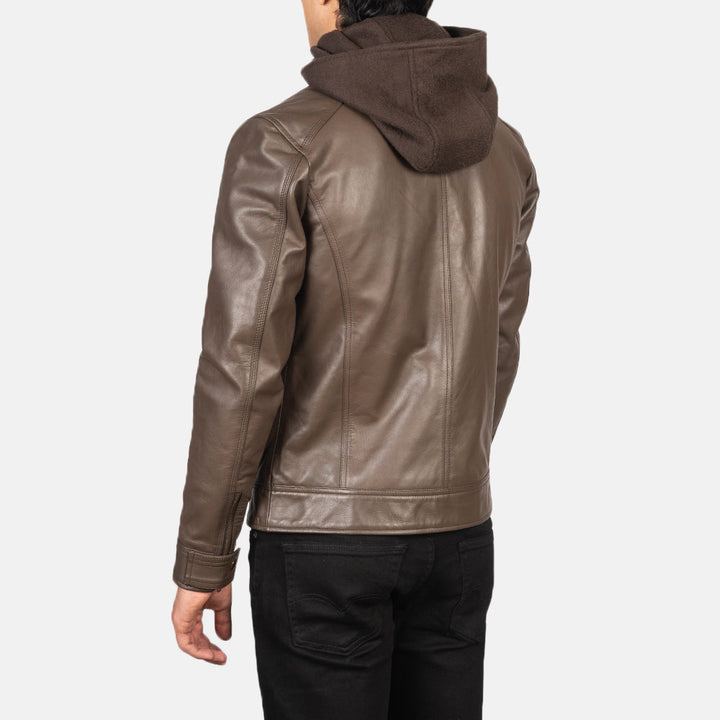 Hector Brown Hooded Leather Biker Jacket image 2