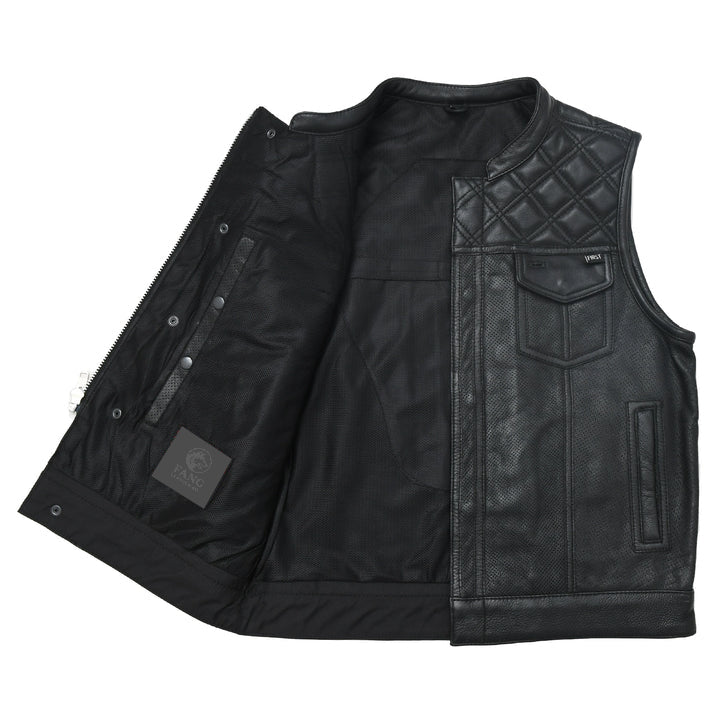 Downside Perforated Men's Motorcycle Leather Vest image 3
