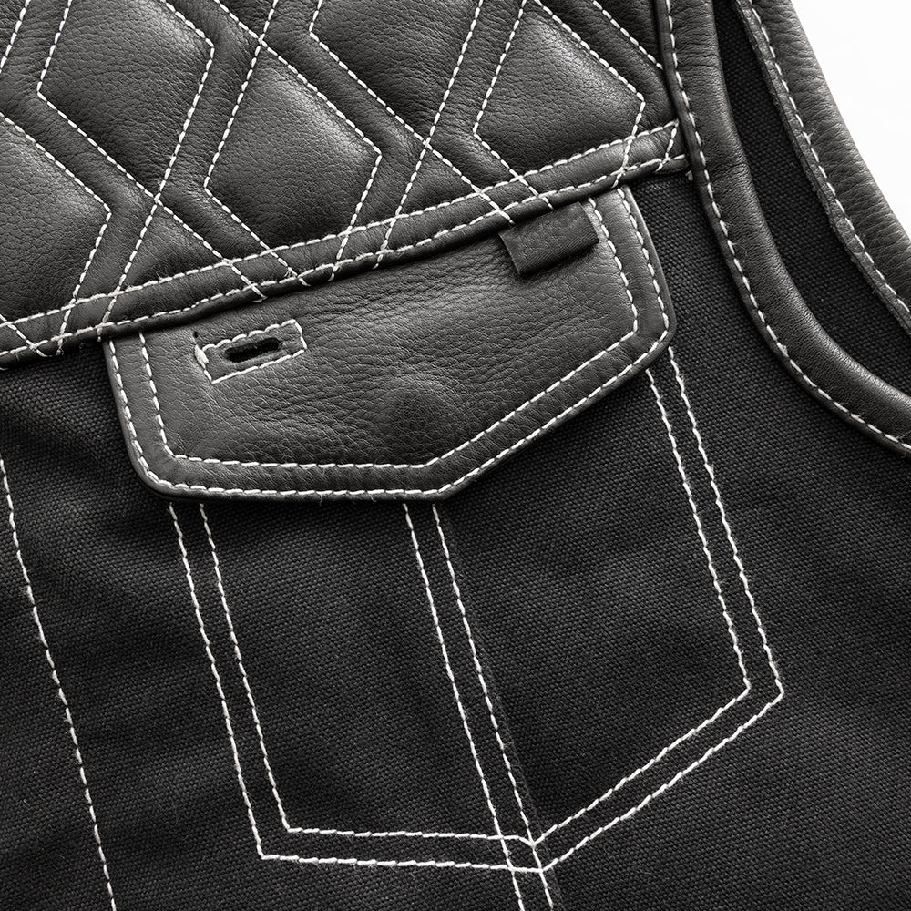 Hunt Club Motorcycle Leather Canvas Vest White Stitch image 4