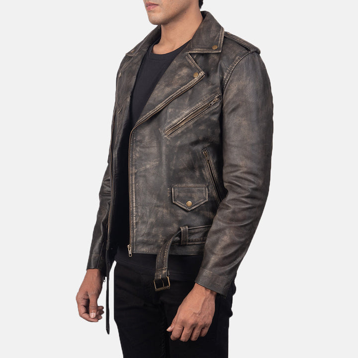 Allaric Alley Distressed Brown Leather Biker Jacket image 4