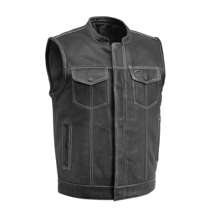 Sharp Shooter Perforated Men's Motorcycle Leather Vest image 0