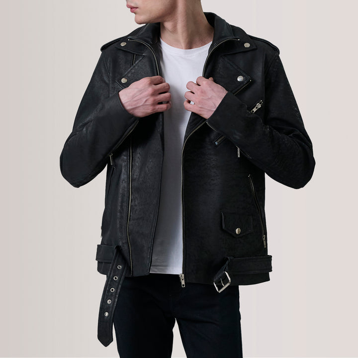 Kole Distressed Black Leather Double Rider Jacket image 1