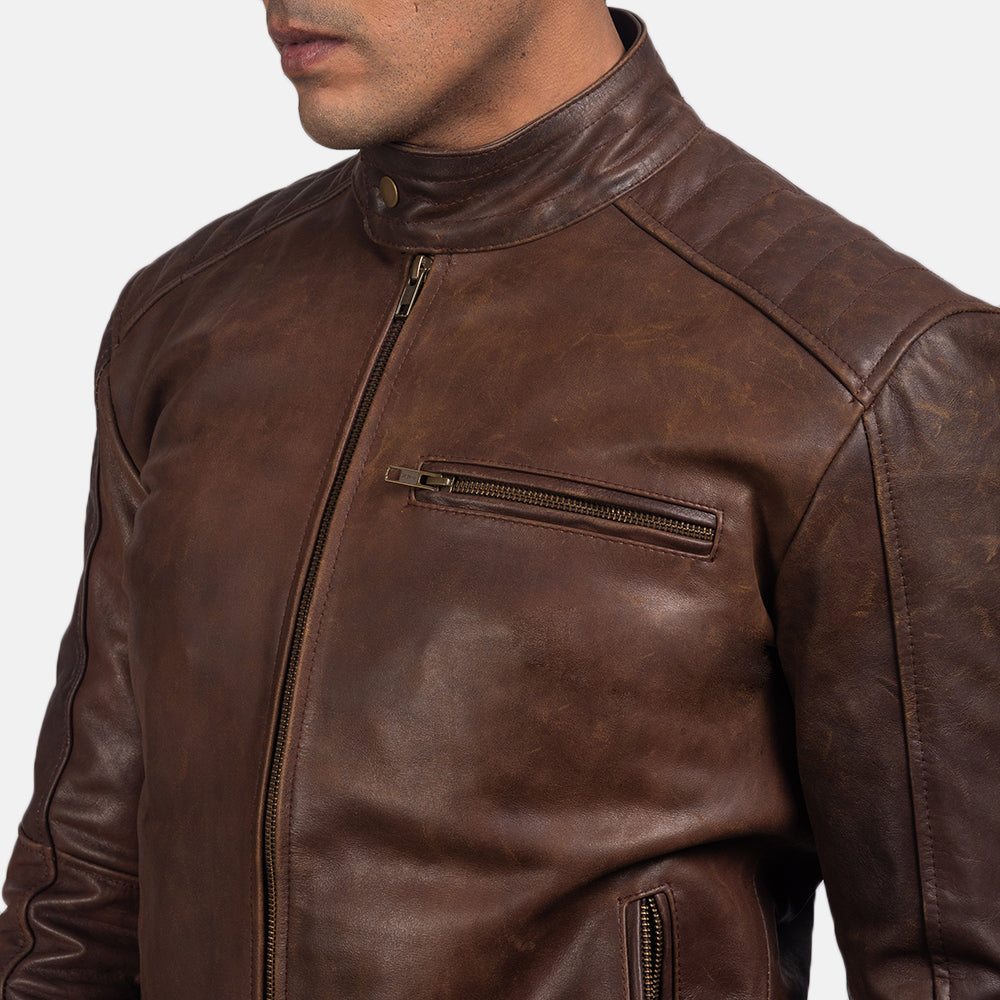 Dean Brown Leather Biker Jacket image 3