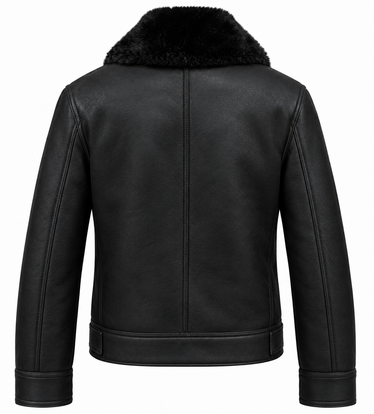 Luxury Men's Genuine Leather Black Sherpa Fur Collar Bomber Jacket Winter