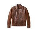 Handmade Python & Suede Leather Jacket | Vintage Brown Zip Up Biker Outerwear