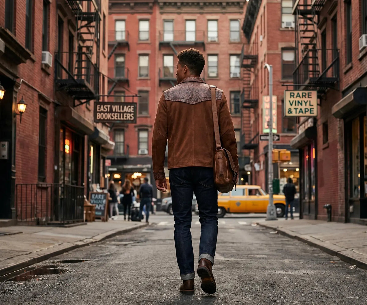 Handmade Python & Suede Leather Jacket | Vintage Brown Zip Up Biker Outerwear
