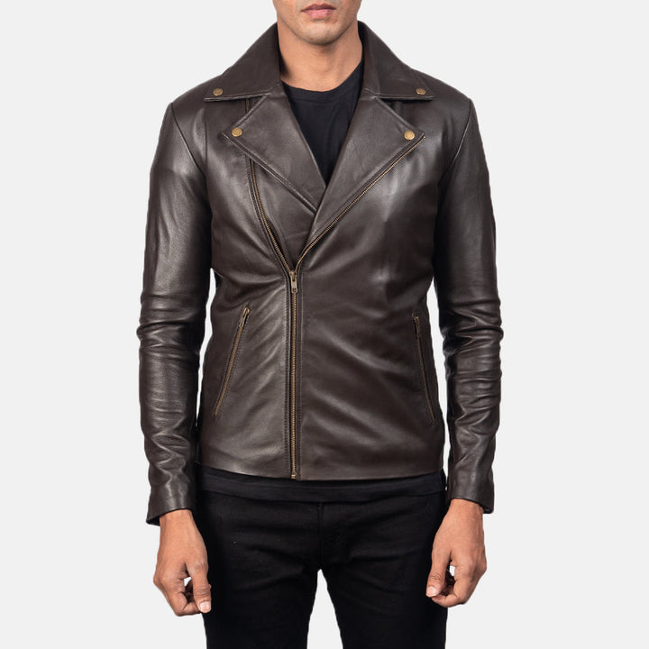 Noah Brown Leather Biker Jacket image 3