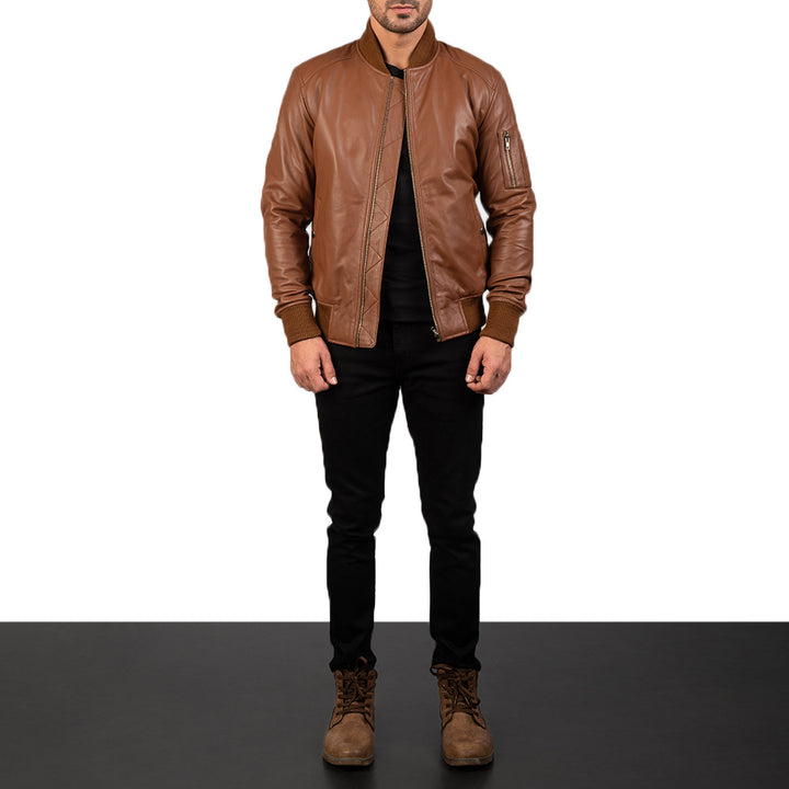 Bomia Ma-1 Brown Leather Bomber Jacket image 5