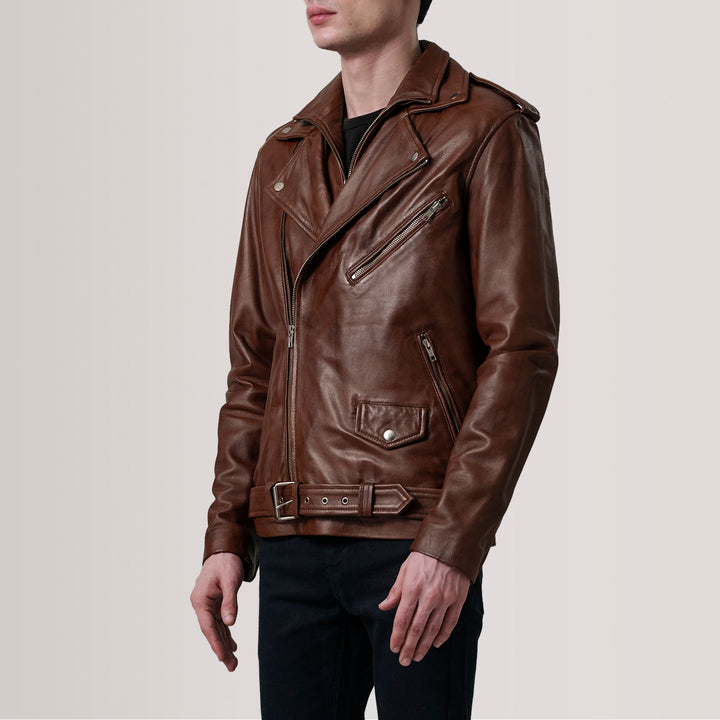 Kole Waxed Brown Leather Double Rider Jacket image 2
