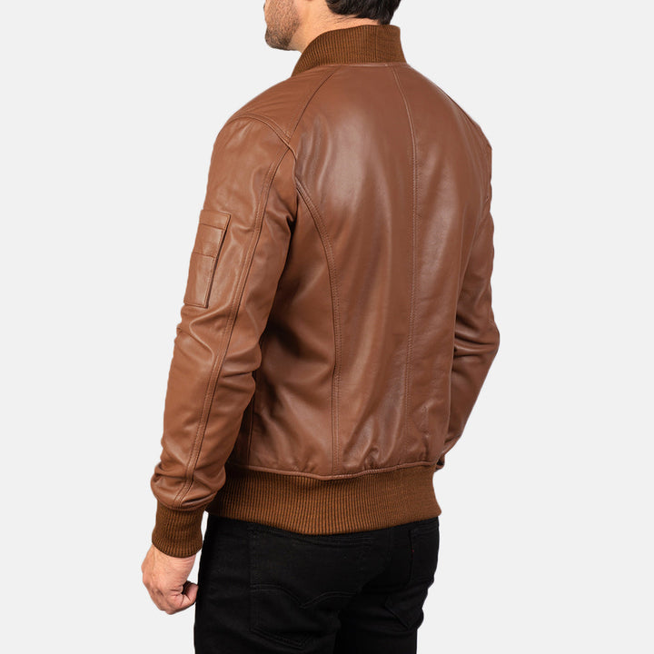 Bomia Ma-1 Brown Leather Bomber Jacket image 2