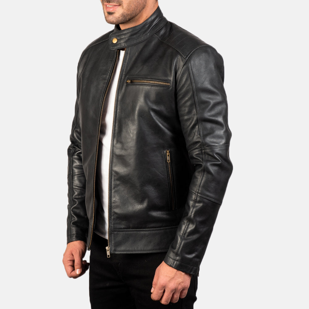 Dean Black Leather Biker Jacket image 4
