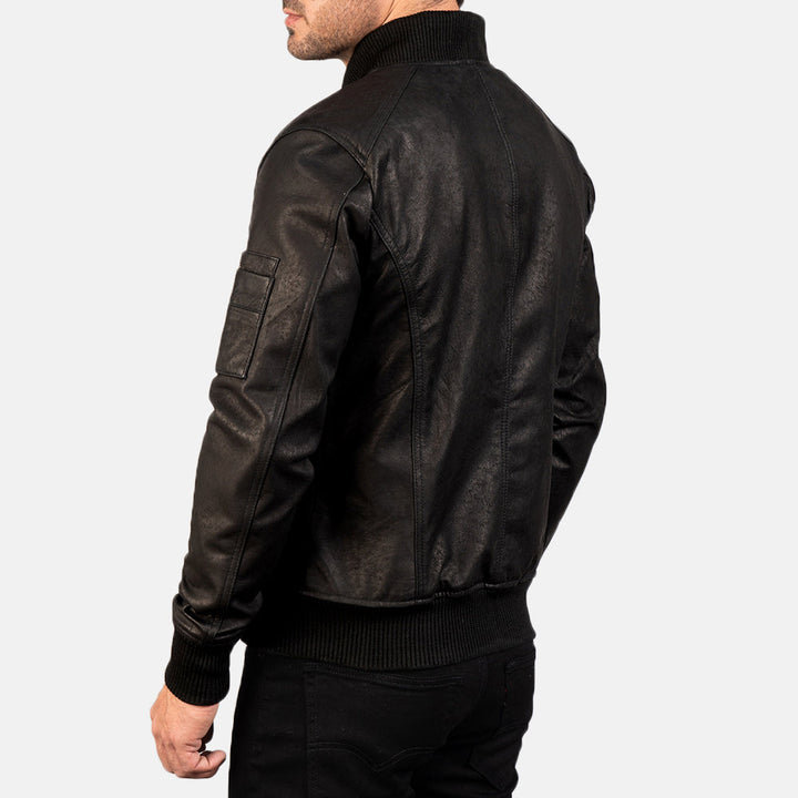 Bomia Ma-1 Distressed Black Leather Bomber Jacket image 1