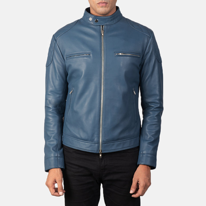 Gatsby Blue Leather Biker Jacket image 4