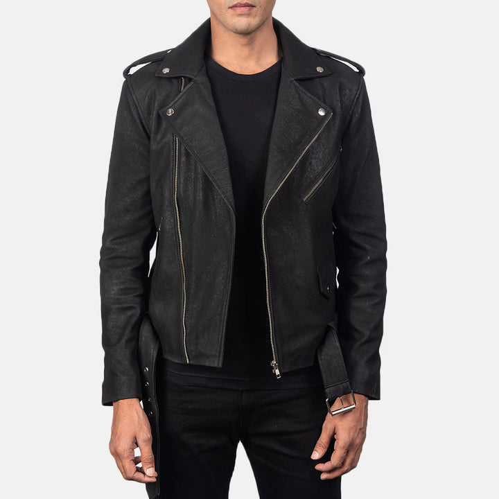 Allaric Alley Distressed Black Leather Biker Jacket image 4