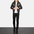 Bravado Black Hooded Leather Bomber Jacket - Brown image