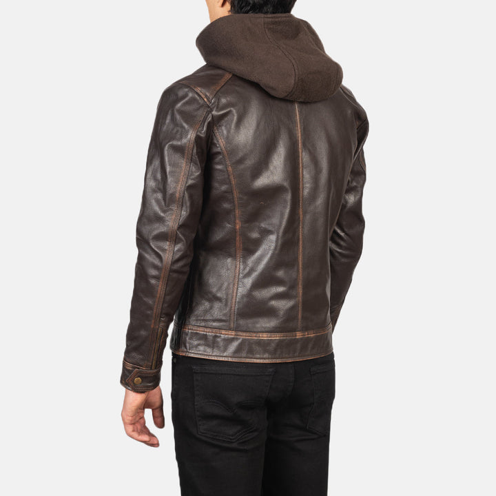 Hector Vintage Brown Hooded Leather Biker Jacket image 1