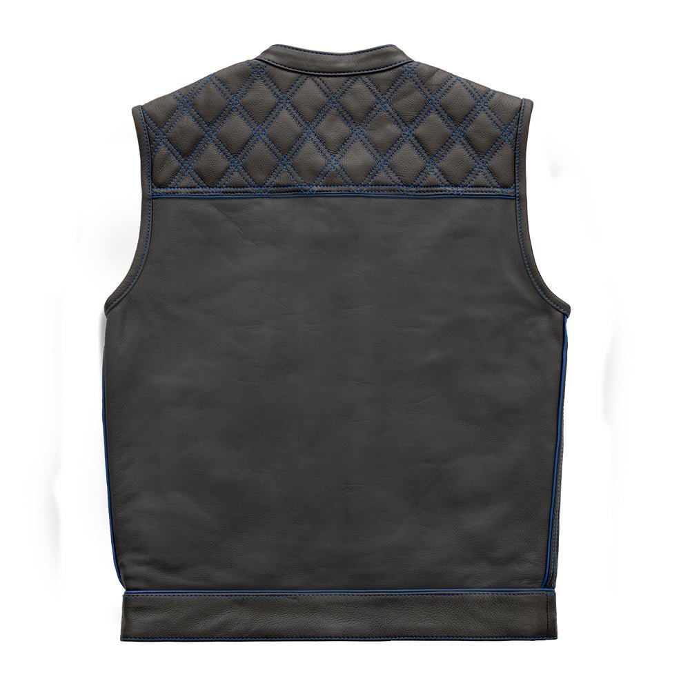 Finish Line - Blue Checker - Men's Motorcycle Leather Vest image 1