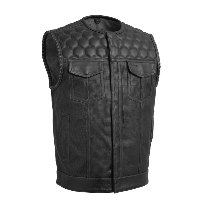 Hornet Perforated Men's Club Style Leather Vest - Black Black image