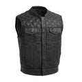 Upside Perforated Men's Club Style Leather Vest - Black image