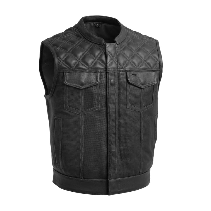 Upside Perforated Men's Club Style Leather Vest - Black image