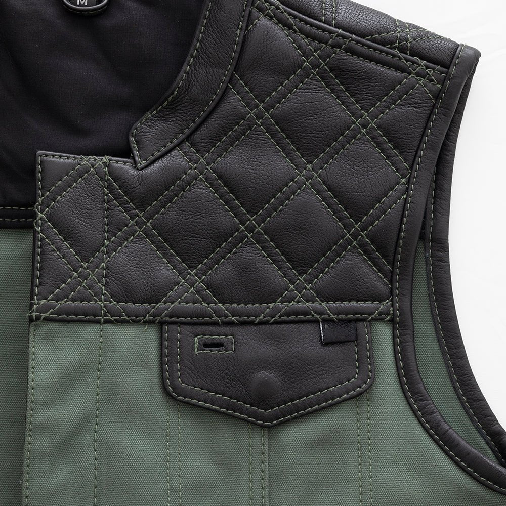 Hunt Club Motorcycle Leather Canvas Vest Green image 4