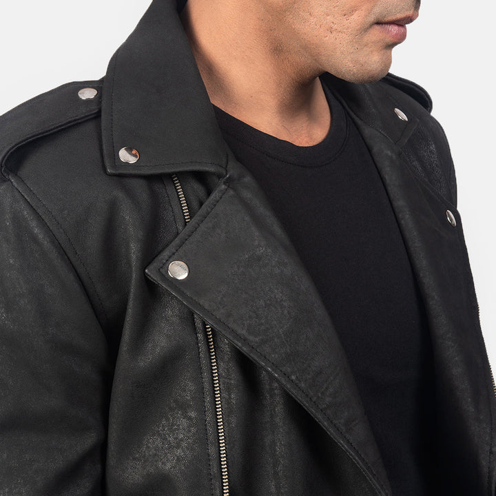 Allaric Alley Distressed Black Leather Biker Jacket image 1